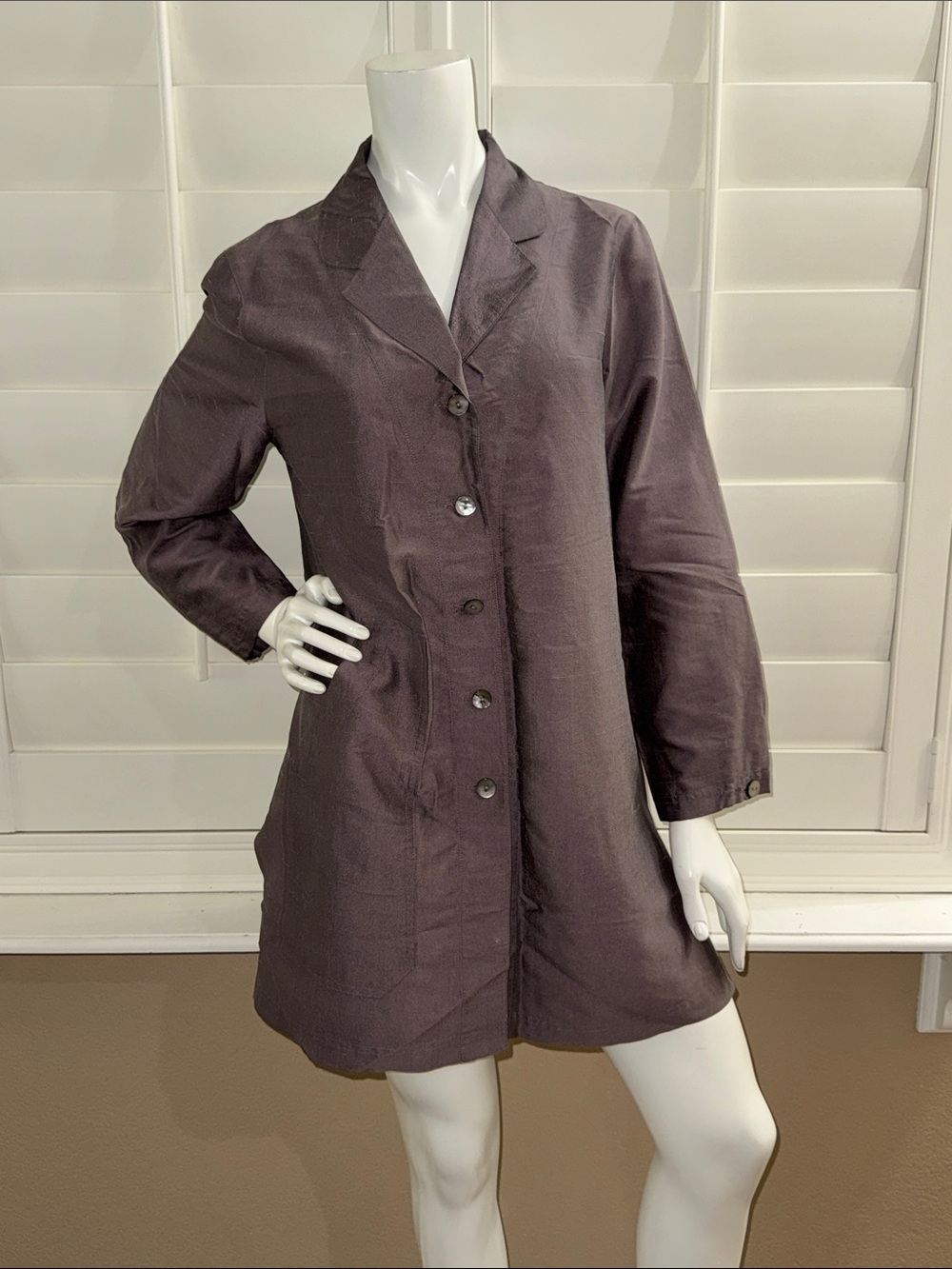J. Jill Duppioni Silk Shirt Jacket Dusty Plum